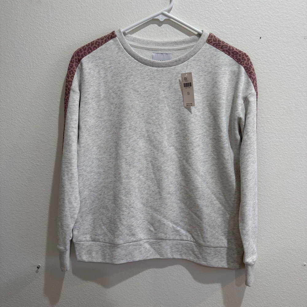 Allfenix Womens XS Heather Grey Leopard Stripe Cotton Pullover Sweatshirt NEW